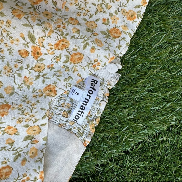 Reformation Bandit Floral Print Midi Dress Size 8 Lima yellow New with tag $278 - Picture 8 of 12